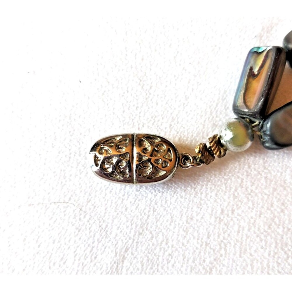 Vintage Mother of Pearl Abalone Paua Shell Beaded Mosaic Bracelet 7.5" - Picture 5 of 10